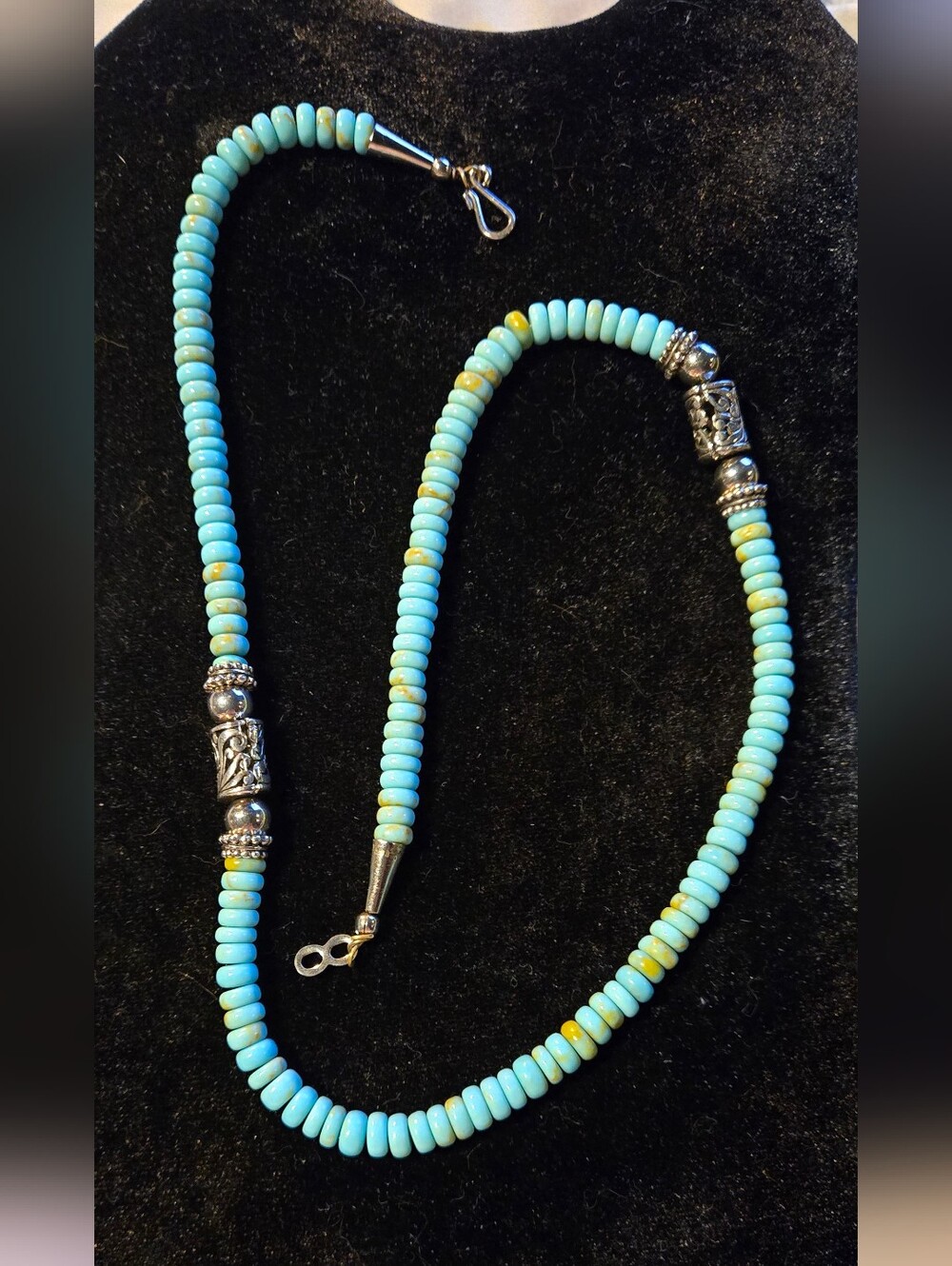 Royston Turquoise and Sterling Beaded Necklace 22 Inch - Picture 6 of 6